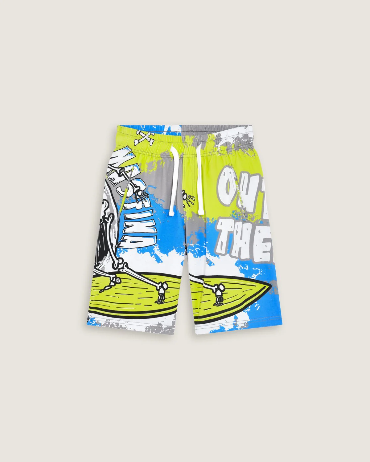 Bambino | Bermuda School Of Surf Color Carbone In 100% Cotone Con Stampa "Out There Mas Fina"
