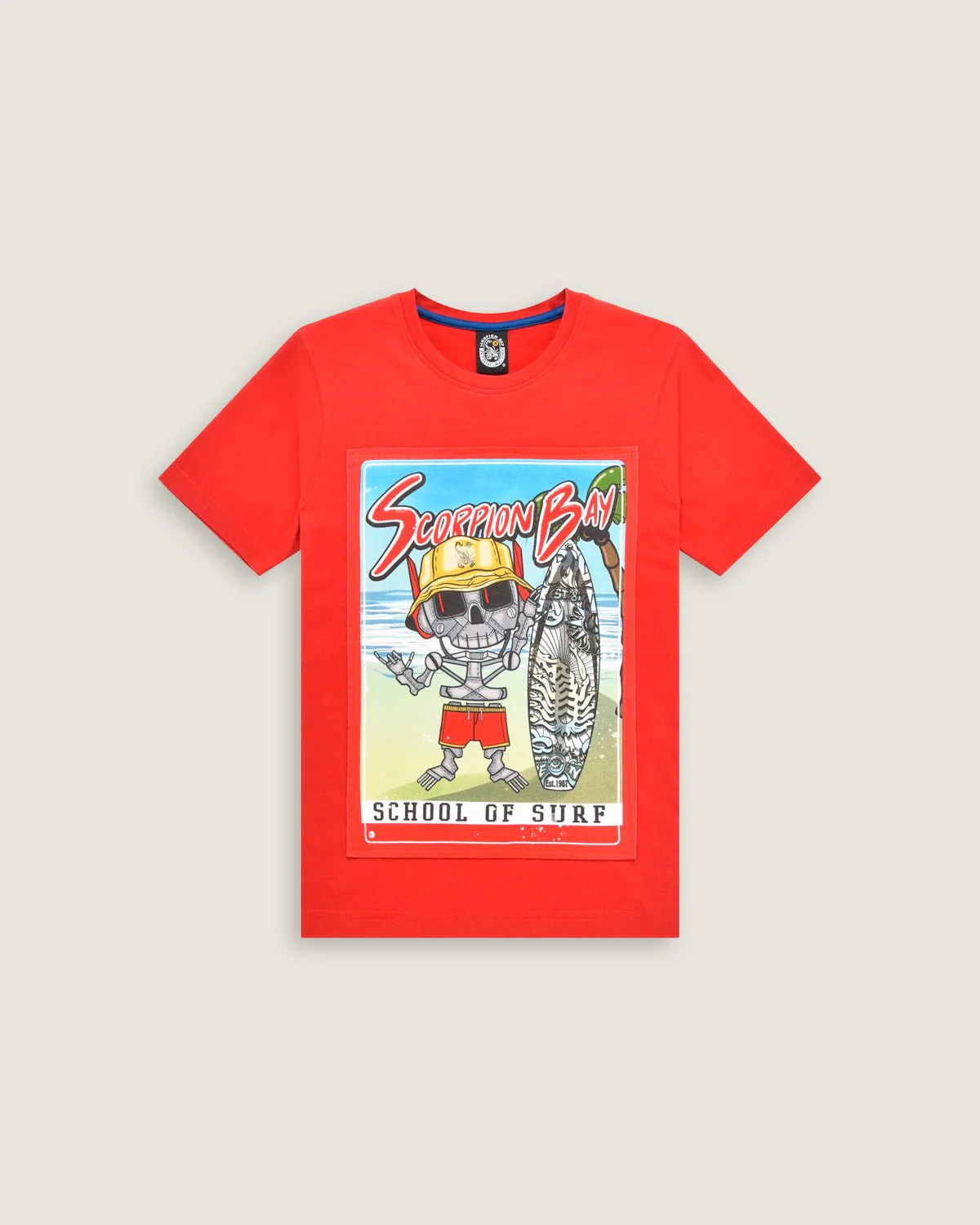 Bambino | T-Shirt 100% Cotone Rossa Con Stampa "Beach Robo Skull"