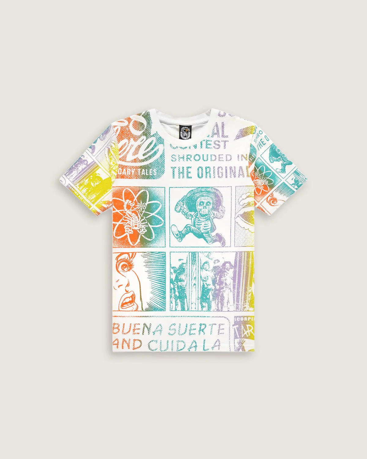 Bambino | T-Shirt Travelling With Dad Color Bianco In 100% Cotone Con Stampa Vignette E Motivo Rainbow