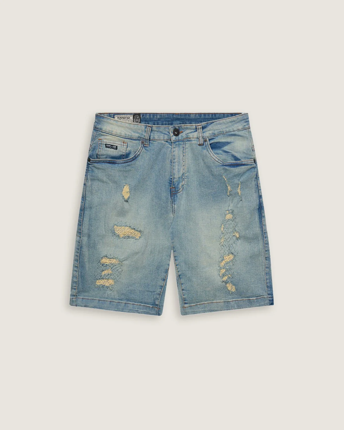Bermuda in denim con rotture uomo